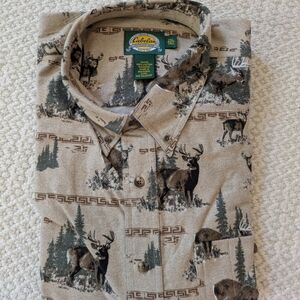 NWT Cabela's Tan Wildlife Print Men's Shirt 2XL Tall